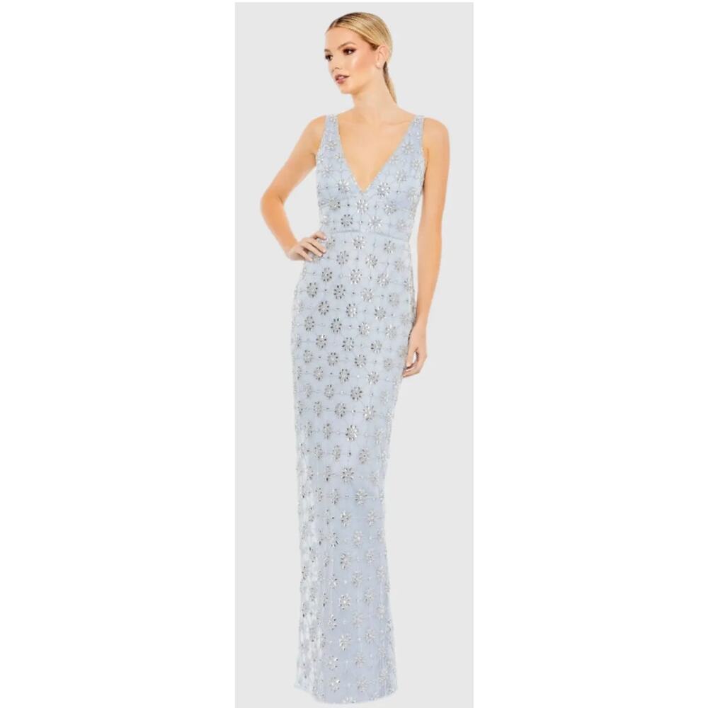 Mac Duggal A93744 Powder Blue Embellished V Neck Sleeveless Gown 10 $398 NEW - Picture 14 of 14